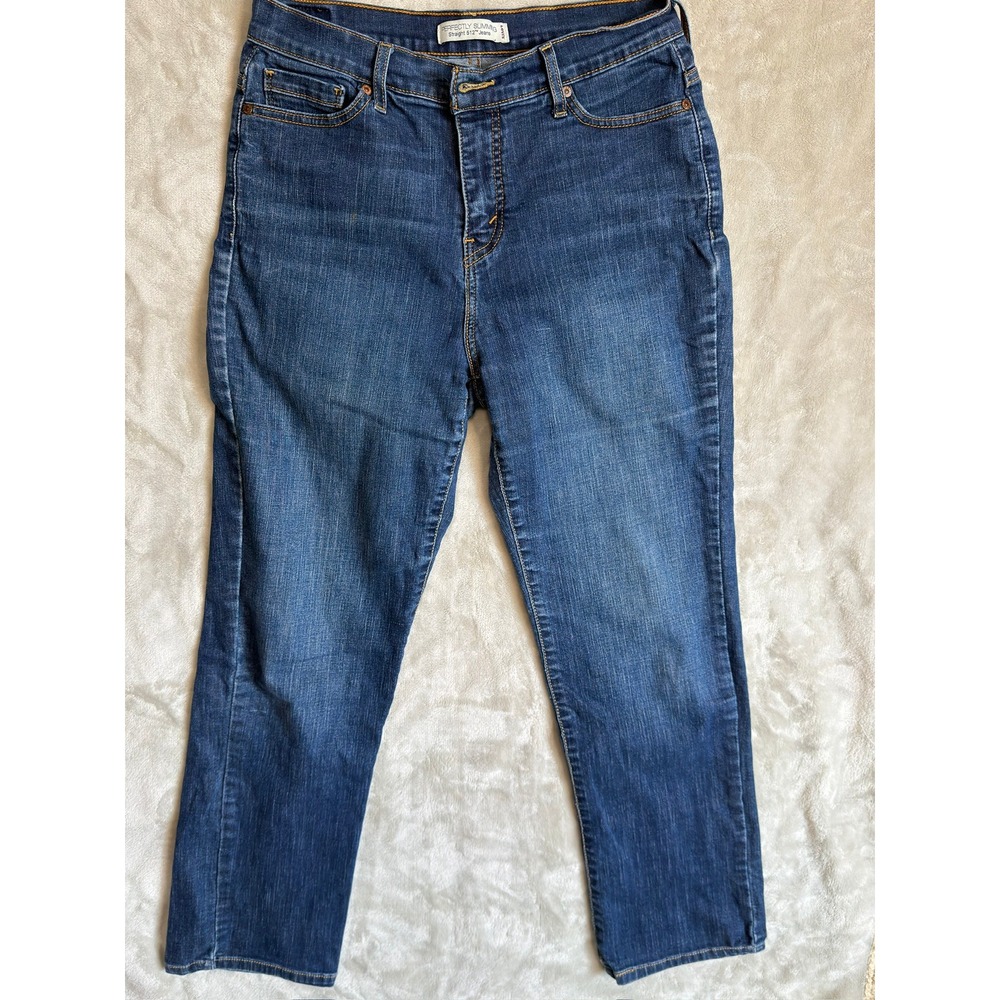 Levis Perfectly Slimming Straight 512 Jeans Medium Wash Studded Pockets Womens